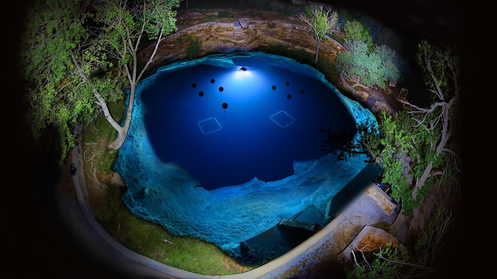 New Mexico's blue hole at nighttime