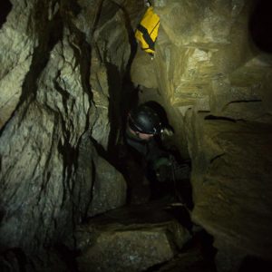 diver inside Steinugleflaget cave
