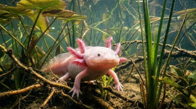 Axolotl inhabits the freshwater canal and wetland ecosystem of Xochimilco in Mexico City